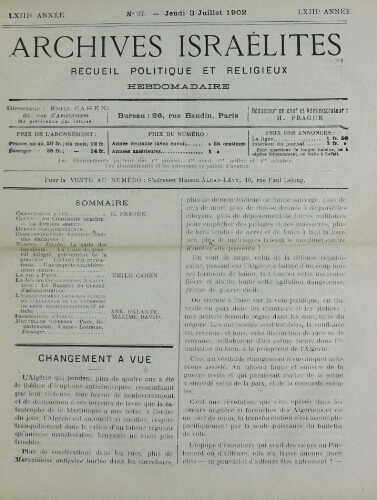 Archives israélites de France. Vol.63 N°27 (03 juil. 1902)